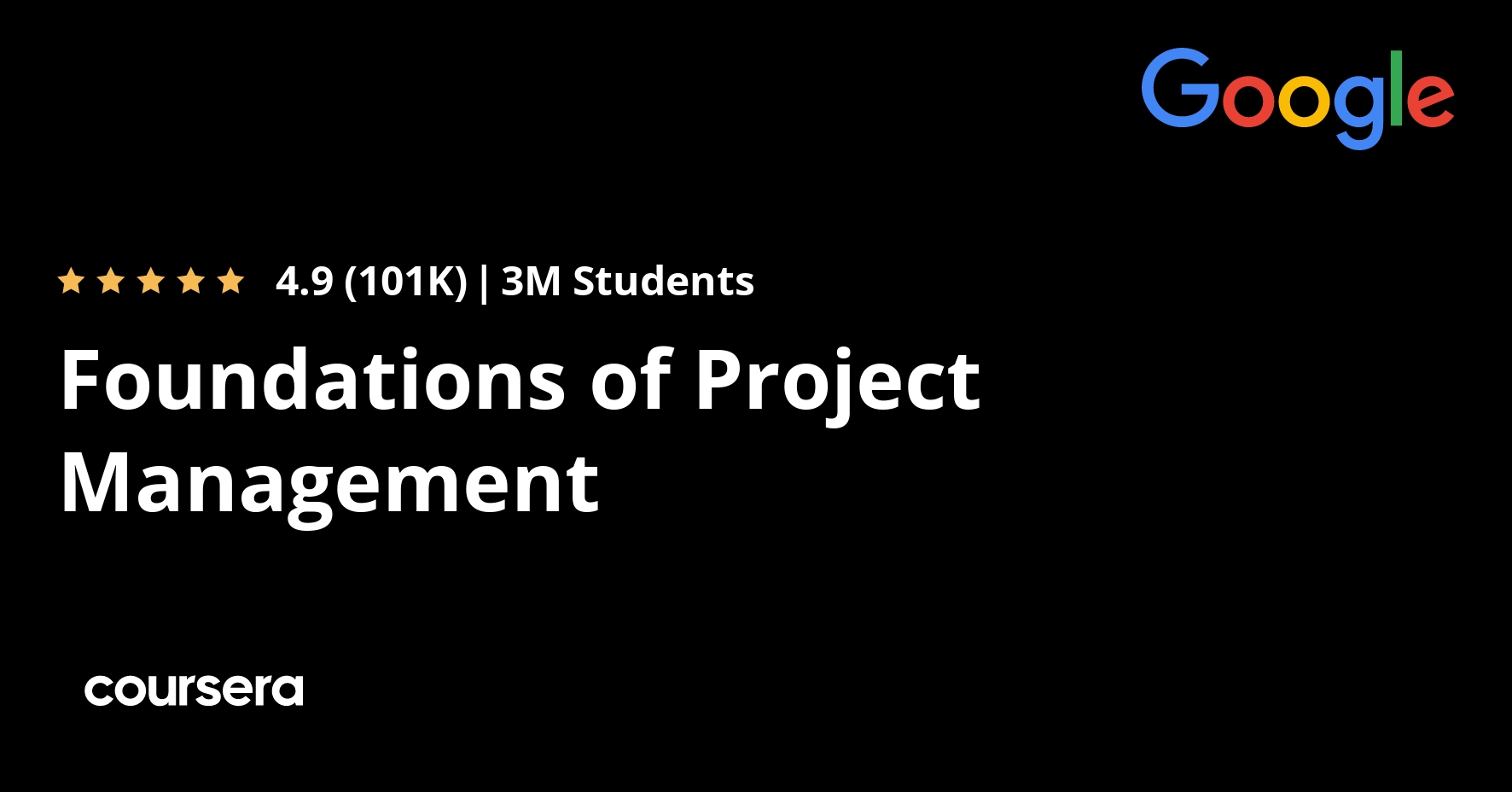 Foundations of Project Management course by Google on Coursera